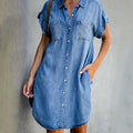 Olive™ - Vestido jeans elegante com cobertura da barriga