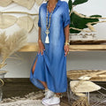 Lea | Vestido longo em look jeans com fenda lateral