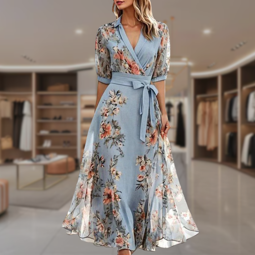 Felícia | Vestido Maxi Floral Wrap com Mangas Compridas