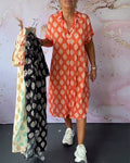 Liora™ | Vestido solto de primavera com gola de lapela e mangas curtas