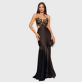Vestido de noite sereia com recorte em renda