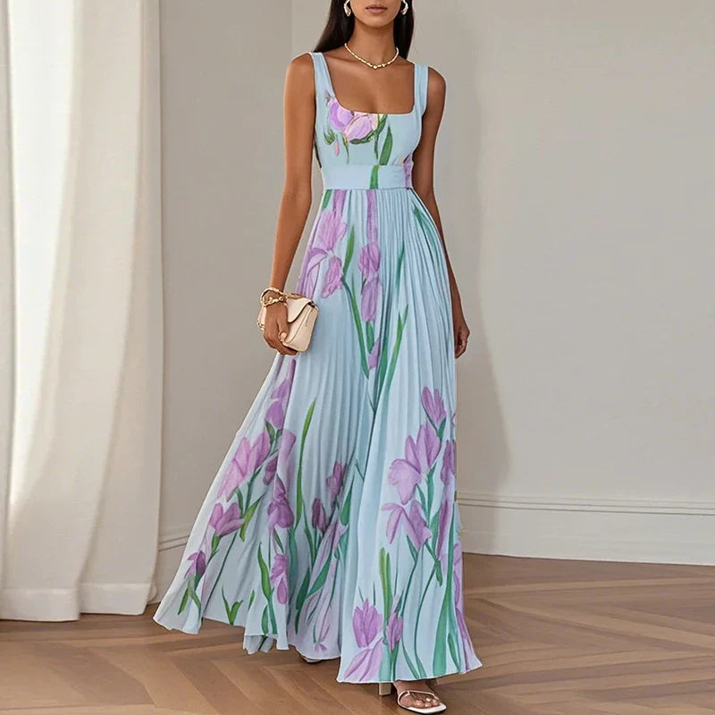 Lídia | Vestido Maxi Floral Elegante em Linha A