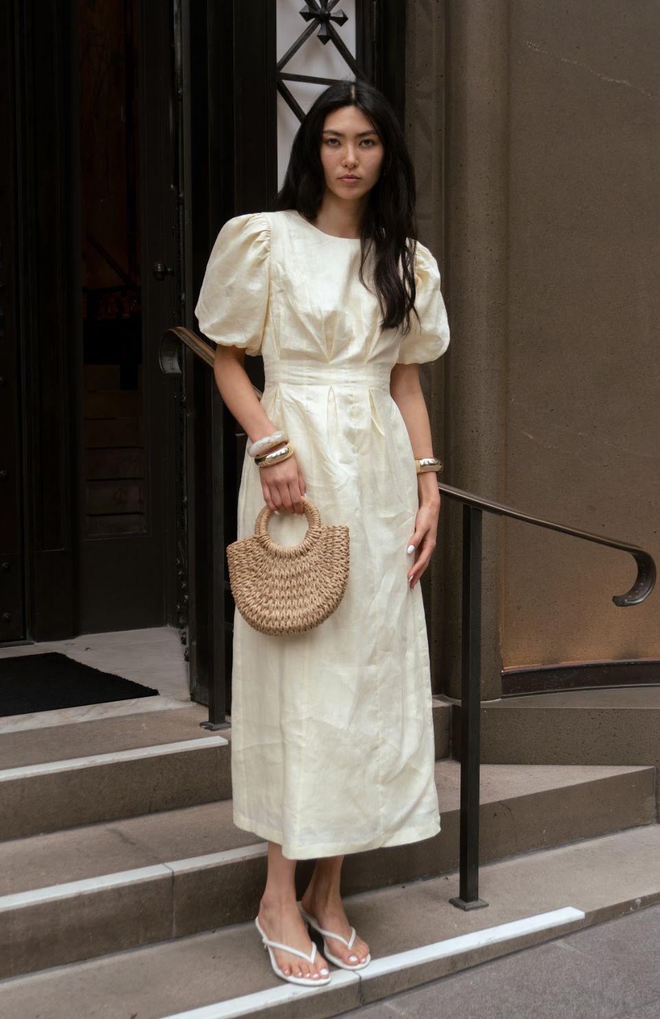 Catarina | Vestido Maxi em Linho com Mangas Abaloadas