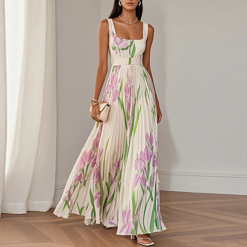 Lídia | Vestido Maxi Floral Elegante em Linha A