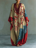 Zaki - Vestido Maxi com Impressão de Flor de Ameixa Vermelha Japonesa
