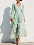 Menta - Vestido Maxi Plissê em Chiffon Verde Menta com Estampa Floral para Mulher