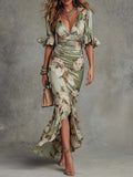 Anastasia | Vestido Longo em Cetim com Estampa Floral para Mulher