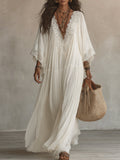 Indara | Vestido longo branco com decote em V para Mulher