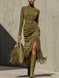 Oliva - Vestido Verde Sofisticado com Silhueta Cruzada Impecável