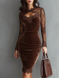 SOFIE | Robe Mini Velours Castanho com Renda Elegante