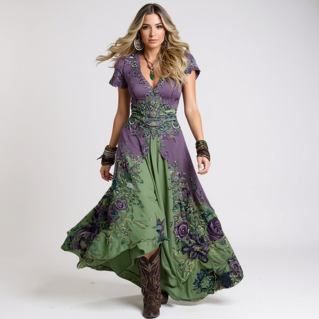 Celeste - Vestido floral ajustado e fluido