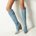 Beatriz | Botas Cowboy Cano Alto Mulher Camurça Salto Bloco