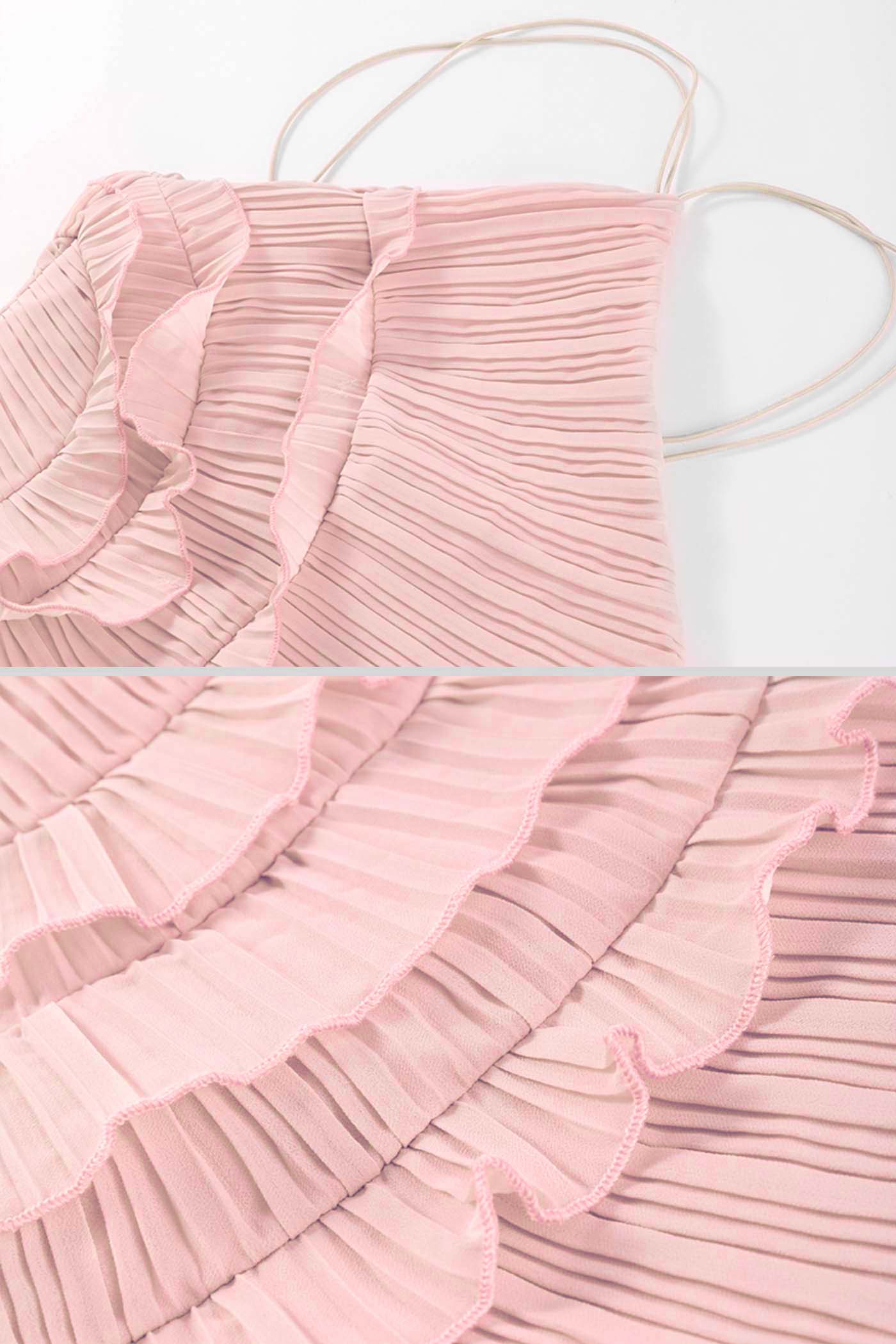Filipa | Vestido Midi Plissado Halter com Babados em Cascata — Rosa
