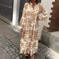 Francisca | Vestido Comprido Manga Comprida Estampado Boho Mulher Camiseiro