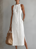 Jimena | Vestido midi de linho com colarinho mao para Mulher