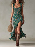 Zara | Vestido maxi boho retro com mangas fluidas e abertura lateral para Mulher