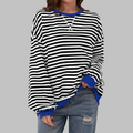 Inês | Blusa Listrada Mulher Manga Longa Decote Redondo
