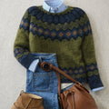 Joana | Camisola de Lã Mulher Padrão Nordic Fair Isle Gola Redonda