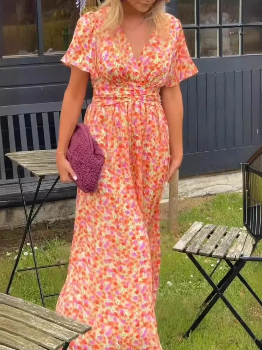 Teresa | Tecido Ultra-Leve, Cintura Marcada, Estampa Floral de Verão