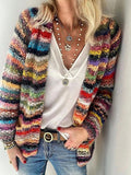 Marta | Cardigan de Malha Mulher Riscas Multicolor Frente Aberta