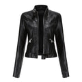 Marta | Casaco de Couro Sintético Mulher Biker Gola Alta com Fecho