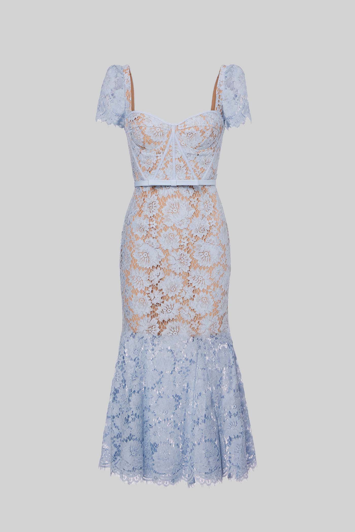 Constança | Vestido de Renda com Cinto a Condizer — Azul Claro