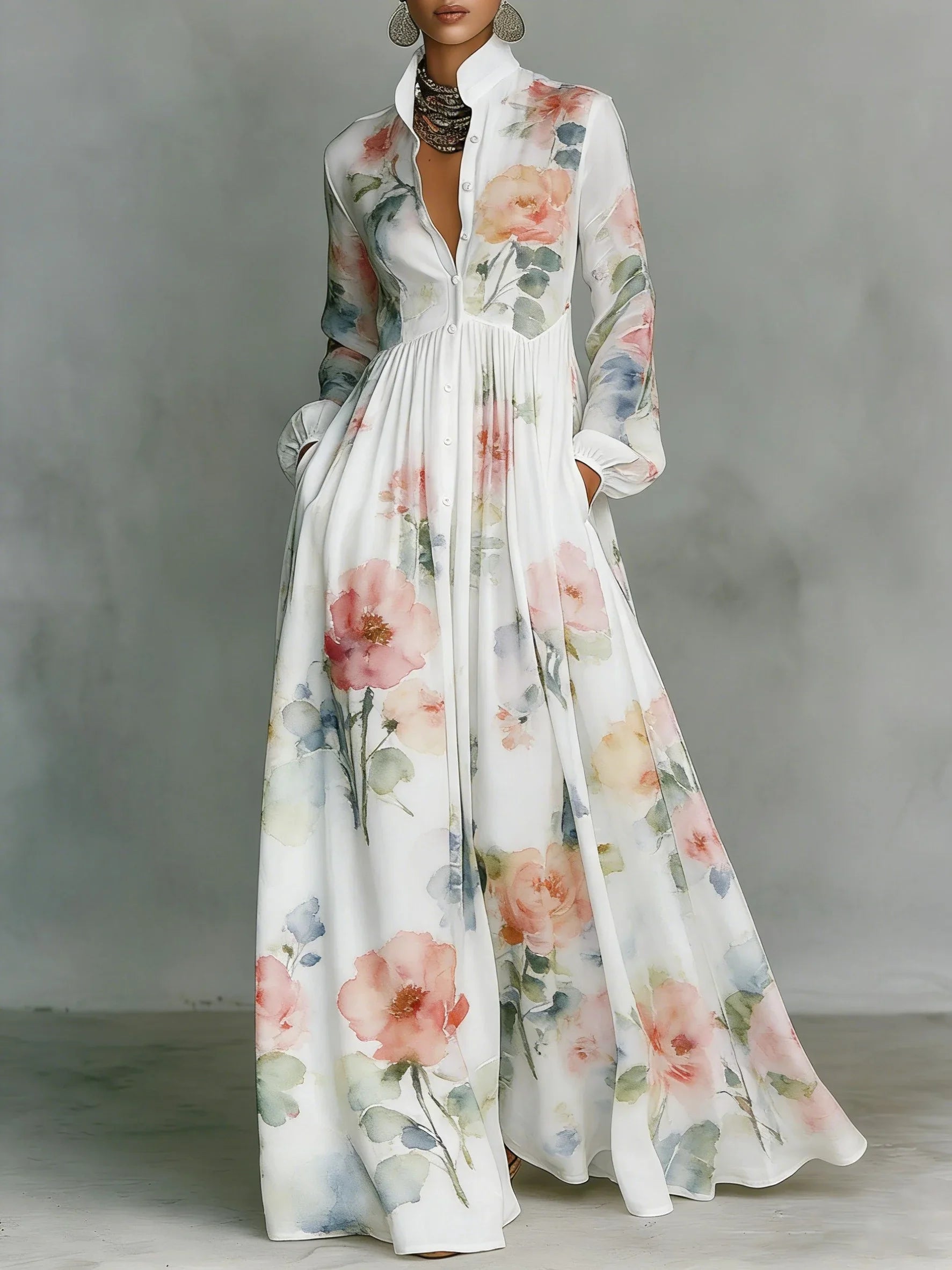 Inês | Vestido Longo Estampado em Linha A