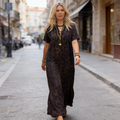 Sonnia - Vestido longa com decote em V e estampado de leopardo para mulher