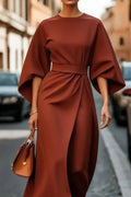 Margaret - Vestido de Mulher elegante com mangas lanterna e cinto
