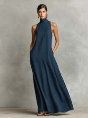 Caterina | Vestido longo preto minimalista para Mulher