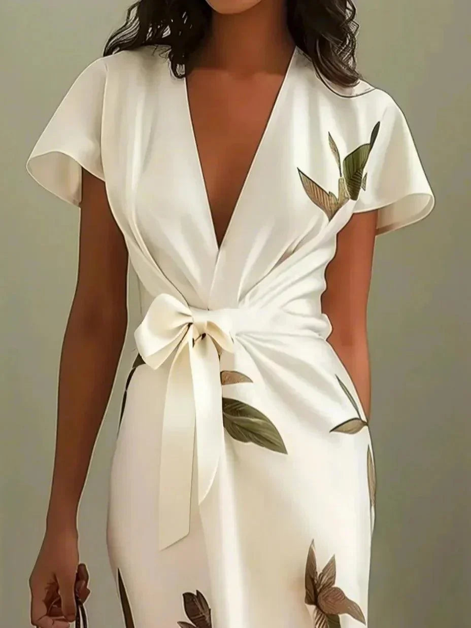Matilde | Vestido Wrap Elegante com Estampa de Folhas