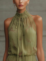 Ondina | Vestido Mini em Chiffon Verde Floral que Valoriza a Silhueta