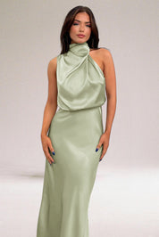 Flavia | Vestido de Mulher Halter de Cetim Glamouroso