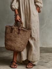 Carmen | Vestido longo de algodão e linho com ombros descobertos para Mulher