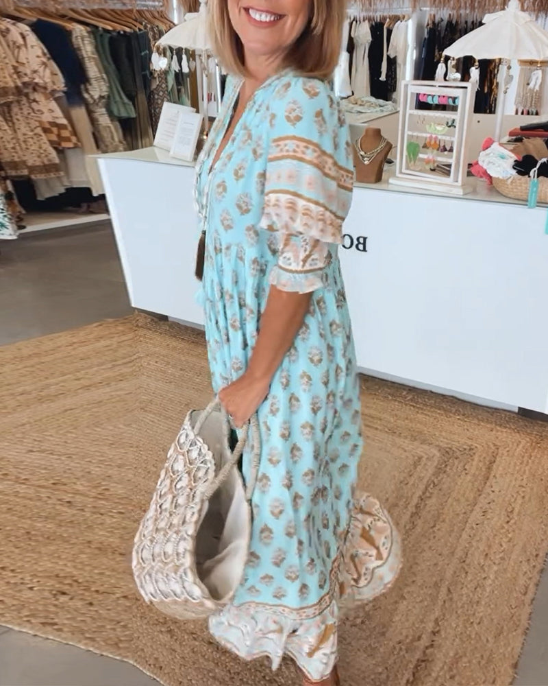 Modena™ - Vestido casual estampado com decote em V e mangas curtas