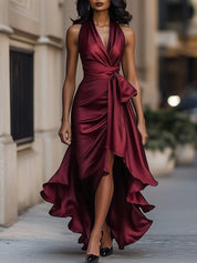 DELAS | Vestido de Satin Drapeado na Cintura para Mulher