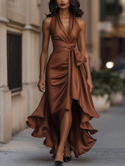 DELAS | Vestido de Satin Drapeado na Cintura para Mulher