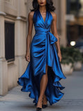 DELAS | Vestido de Satin Drapeado na Cintura para Mulher