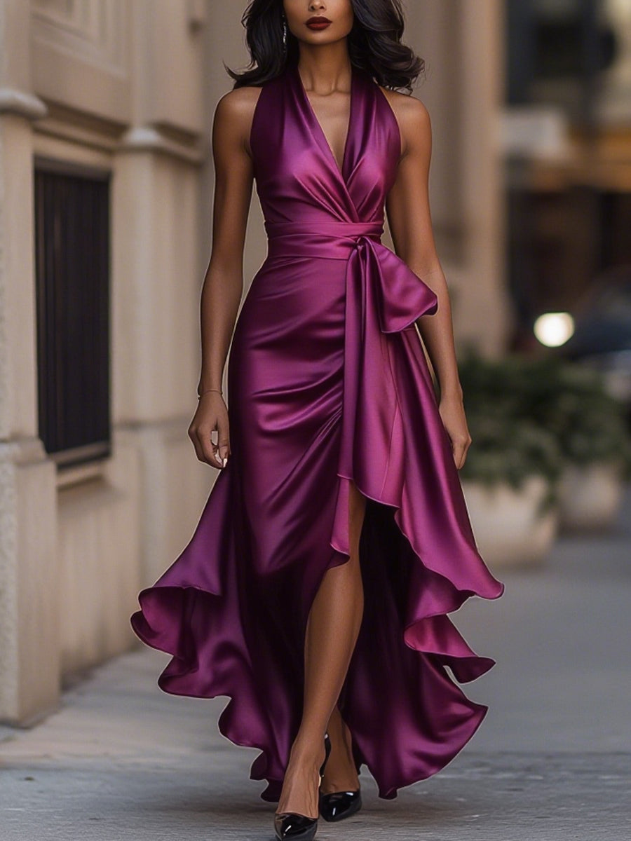 DELAS | Vestido de Satin Drapeado na Cintura para Mulher