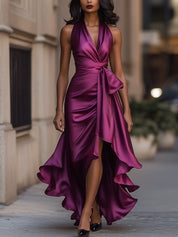 DELAS | Vestido de Satin Drapeado na Cintura para Mulher