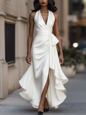 DELAS | Vestido de Satin Drapeado na Cintura para Mulher