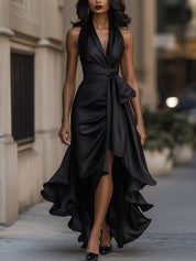 DELAS | Vestido de Satin Drapeado na Cintura para Mulher