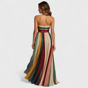 Renata | Vestido Maxi sem Mangas com Riscas Multicolor