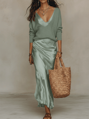 Conjunto Midi Ivory: Malha & Cetim