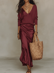 Conjunto Midi Ivory: Malha & Cetim