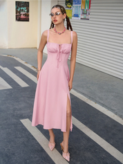 Claudia - Vestido Cami com Busto Franzido e Coxa Dividida