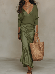 Conjunto Midi Ivory: Malha & Cetim