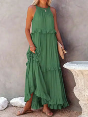 Sarah | Vestido longo com babados e alças finas