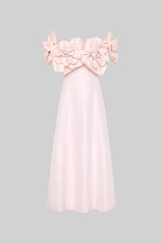 Dulce | Vestido Midi sem Alças com Flores 3D em Tecido — Rosa