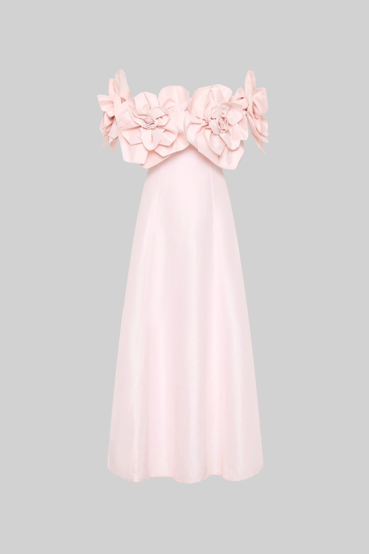 Dulce | Vestido Midi sem Alças com Flores 3D em Tecido — Rosa